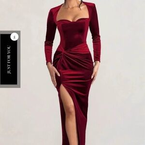 Club L London Berry Velvet Corset Style Knot Maxi Dress